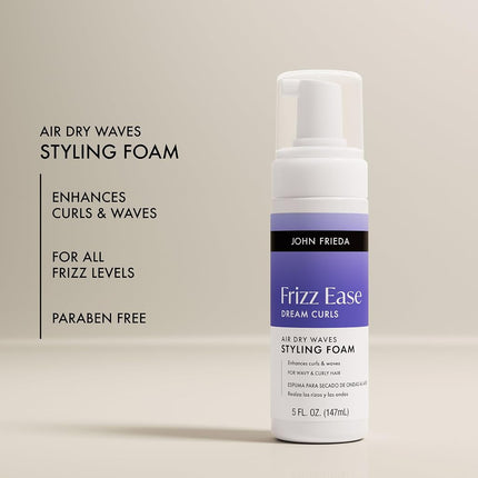 John Frieda Frizz Ease Dream Curls Air Dry Waves Styling Foam, Hair Foam for Curly or Wavy Hair, 5 Fl Oz