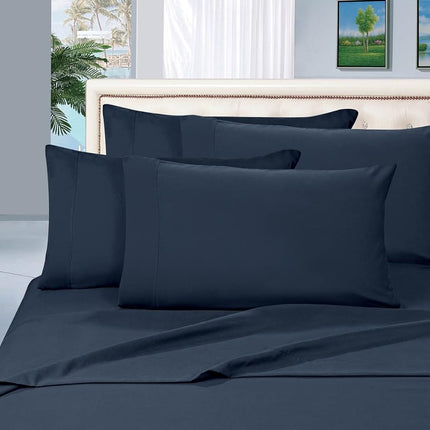 Elegant Comfort 1500 Premium Hotel Quality Microfiber 6 Piece Wrinkle Free and Fade Resistant Luxurious Bed Sheet Set, Queen, Navy Blue