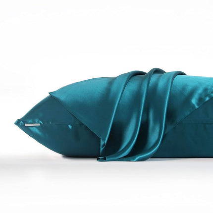 DISANGNI 100% Natural Mulberry Silk Pillow case for Hair and Skin with Hidden Zipper 22 Momme Both Sides Real Silk Pillow Case (1pc Queen Size 20" x30", Blue Green)
