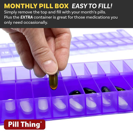 AM PM 31 Day Once-a Day Monthly Pill Planner Organizers - Large Compartment Pill Boxes Store Medications for Entire Month Plus Compartment for Extra Pills (AM/PM) (Am/Pm Blue & Purple)
