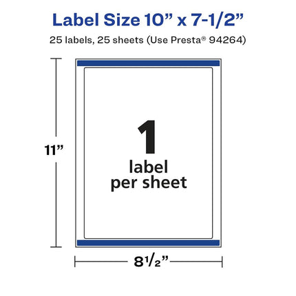 Avery Glossy White Rectangle Labels with Sure Feed, 10" x 7.5", 25 Glossy White Labels, Permanent Label Adhesive, Laser/Inkjet Printable Labels