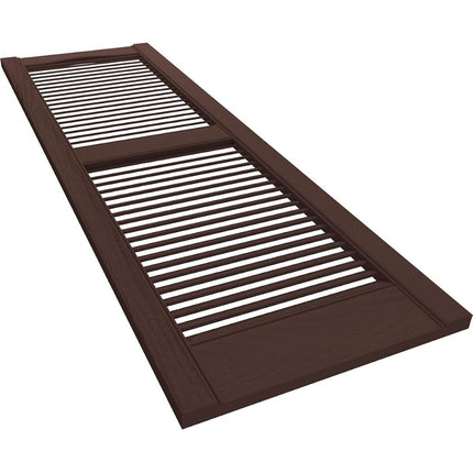 Ekena Millwork Lifetime Vinyl LL1S14X03900FB Standard Cathedral Top Center Mullion, Open Louver Vinyl Shutters, w/Installation Shutter-Lok's & Matching Screws (Per Pair),14 1/2"W x 39"H, Federal Brown
