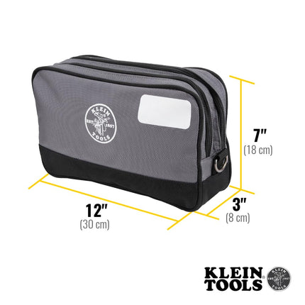 KLEIN TOOLS 55583 Tool Pouch Zipper Bag, Dual Compartments, 12-Inch x 7-Inch Heavy Duty Tool Bag Organizer, Multipurpose for Tools to Crafts