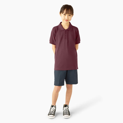 Dickies Boys' Short Sleeve Pique Polo, Burgundy, XX-Small 4