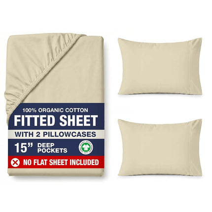 LANE LINEN King Fitted Sheet, 100% Organic Cotton,