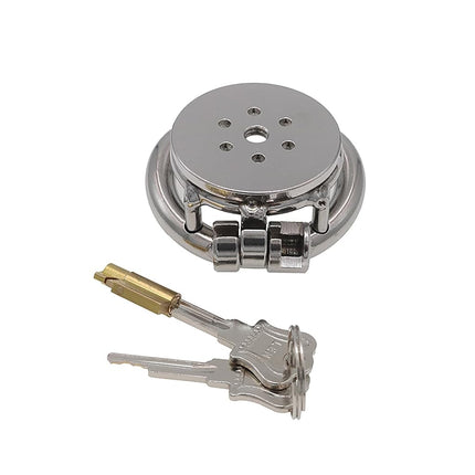 Flat Chastity Cage Metal Male Chastity Device Dark Lock Design Steel Cage for Men BDSM Bondage Cage Sex Toys for Couples (45mm/1.77in)