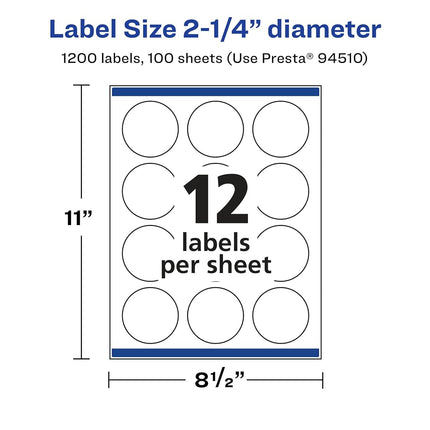 Avery Glossy Clear Round Labels with Sure Feed, 2.25" Diameter, 1,200 Glossy Clear Labels, Print-to-The-Edge, Laser/Inkjet Printable Labels