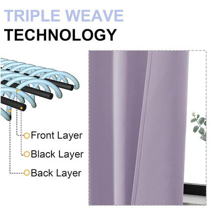 Simplebrand Ava Lilac Blackout Curtains for Bedroom 63 Inch Length 2 Panels Set, Nursery Thermal Insulated Energy Saving Rod Pocket Window Treatment Curtains Blackout Drapes, W40 x L63 Inch, Lilac