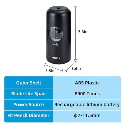 tenwin Fully Automatic Electric Pencil Sharpener for 7-11.5mm Pencils
