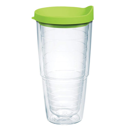 Tervis gobelet isolant à double paroi avec couvercle, en plastique clair et coloré, fabriqué aux États-Unis, garde les boissons froides et chaudes, 700 ml, couvercle vert lime