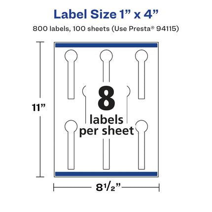 Avery Glossy White Lollipop Labels with Sure Feed, 1" x 4", 800 Glossy White Labels, Print-to-The-Edge, Permanent Label Adhesive, Laser/Inkjet Printable Labels