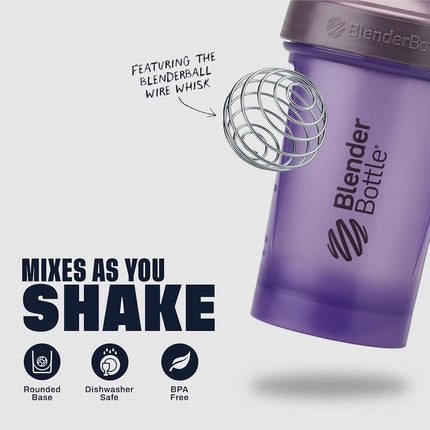 Bouteille mélangeur BlenderBottle Classic V2, parfaite pour les shakers protéinés et les boissons pré-entraînement, 590 ml, violet pleine couleur