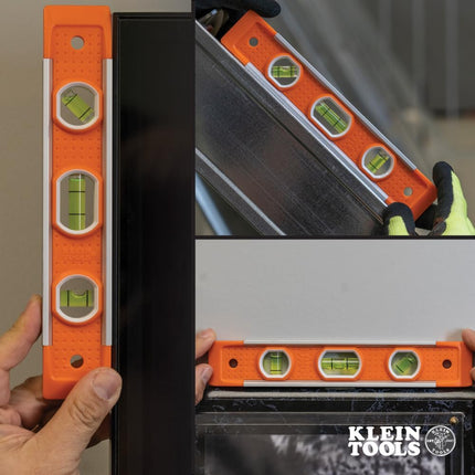 Klein Tools 935 Level, 9-Inch Magnetic Torpedo Level with 0/45/90 Degree Vials and V-Groove, Tapered Nose