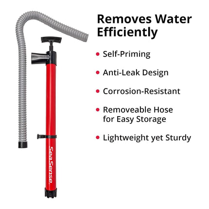 SeaSense Hand Bilge Pump - Self-Priming, Manual Bilge Pump for Water Removal on Small Boats, Kayaks, Canoes, Bilges or Any Place Water Collects - 36" x 36" Hose