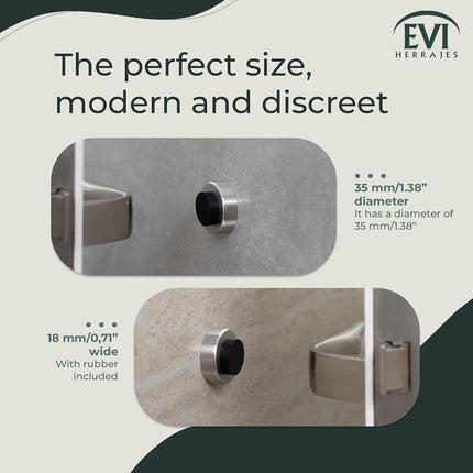 EVI | Wall Mounted Doorstop | 0.7'' x 1.37'' | Natural Silicone Black Rubber | Adhesive or Screw Installation | Stainless Steel | Mod. I-254