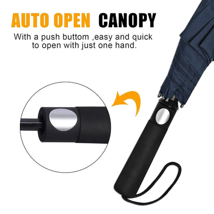 G4Free 62inch Portable Golf Umbrella Automatic Open Large Oversize Vented Double Canopy Windproof Waterproof Sport Umbrellas(Blue/Navy)