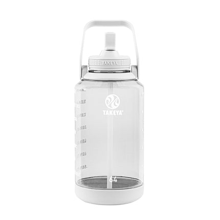 Bouteille d'eau de motivation Takeya de 1,9 L avec couvercle à paille et marqueur de temps, demi-gallon, plastique Tritan de qualité supérieure sans BPA, blanc nuage
