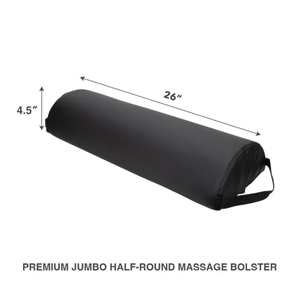ForPro Premium Jumbo Half-Round Bolster Pillow for Massage and Yoga, Oil and Stain-Resistant, 9”W x 4.5" H x 26”L, Black, Black, 9” W x 4.5" H x 26” L