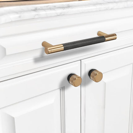 BUKOBYHE 10 Pack 5Inch Modern Knurled Black and Champagne Bronze Cabinet Pulls, Kitchen Hardware, Handles for Cabinets, Cupboards, Drawers