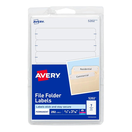 Avery File Folder Labels, Laser and Inkjet Printers, 1/3 Cut, White, (5202) (Pack of 18)