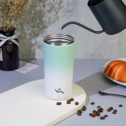 Konokyo Tumbler with Lid, 12 oz Travel Coffee Mug Double Wall Vacuum Stainless Steel Thermal Metal Cup Insulated Water Bottle,GreenWhite