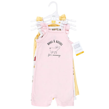 Hudson Baby Unisex Cotton Rompers, Hogs and Kisses, 3-6 Months