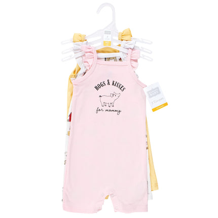 Hudson Baby Unisex Cotton Rompers, Hogs and Kisses, 3-6 Months