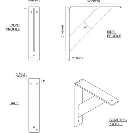 Ekena BKTM02X10X10TRSS 2-Inch Width x 10-Inch Depth x 10-Inch Height Traditional Bracket - Stainless Steel