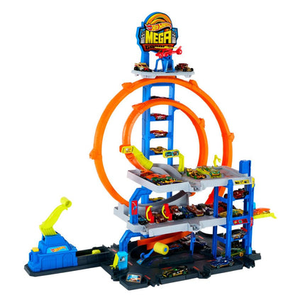 Hot Wheels Mega Loop Garage Track Set with Toy Car & Helicopter