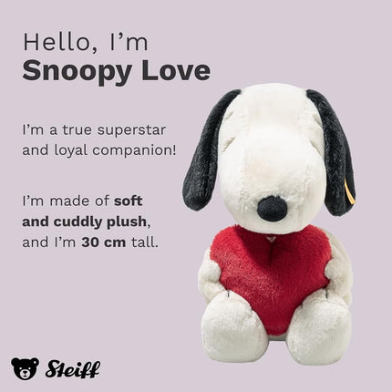 Steiff Snoopy Love cuddly toy, cute stuffed toy, boys, girls & babies from 0 months, Friends, plush toy 30 cm, white, 024375