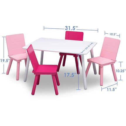 Delta Children Kids Table and Chair Set (4 Chairs Included) - Ideal for Arts & Crafts, Snack Time, Homeschooling, Homework & More, White/Pink