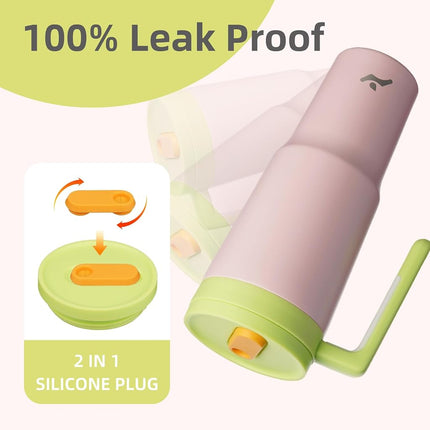 Gobelet isotherme Konokyo avec poignée et paille, bouteille d'eau en acier inoxydable sous vide de 40 OZ, tasse de voyage en métal avec diffuseur de fruits, cerise