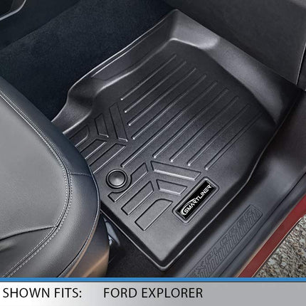 SMARTLINER All Weather Custom Fit Floor Mats 2 Row Liner Set Black for 2020 Ford Explorer Fits 6 and 7 Passenger Models