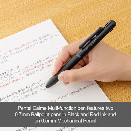 Pentel BXAW375W Calme Bolígrafo multifunción, 2 recambios de bolígrafo de 0,35 mm (negro/rojo) y 1 mina de portaminas de 0,5 mm, sonido de clic significativamente más bajo, recargable, 1 paquete = 10