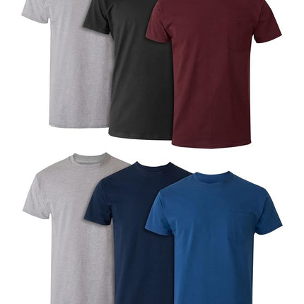 Hanes Lot de T-shirts à Poche pour Homme, T-shirts à Col Rond en Coton avec Poche, Divers coloris - Lot de 6, T-shirt Anti-humidité, Divers coloris - Lot de 6, Large