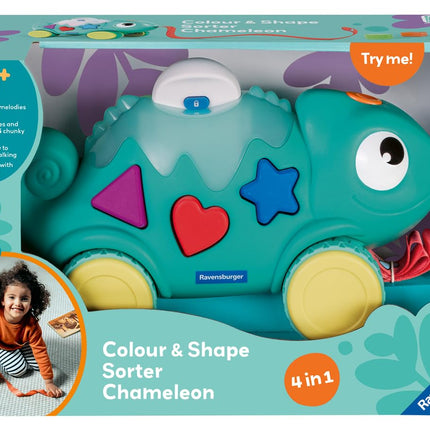 Ravensburger Play+ Colour & Shape Sorter – Chameleon | 3-in-1 Shape Sorting & Pull-Along Toy | Encourages Early Learning & First Steps | 6 Months and Up