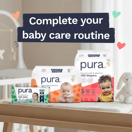 Pura Couches-culottes hypoallergéniques Taille 5 (12-17 kg) Nuit, jusqu'à 12 heures de protection contre les fuites, Convient aux peaux sensibles, Sans chlore, Coton biologique doux, 3 paquets de 19 (57 couches-culottes)