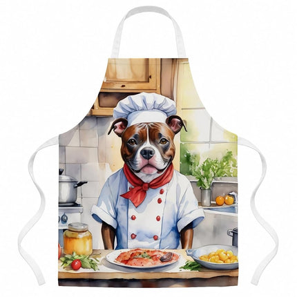 Caroline's Treasures Staffordshire Bull Terrier The Chef Apron Cooking Kitchen Server Baking Crafts Gardening for Adult Women Men, Unisex, Large, Multicolor