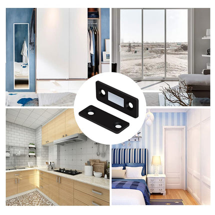 Mousike Magnetic Door Catch Ultra Thin Cabinet Magnets Stainless Steel Drawer Magnet Catch for Sliding Door Closure Kitchen Cabinet Cupboard Closet Closer (Black-16Pack)