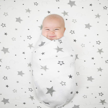 American Baby Company Printed 100% Natural Cotton Value Jersey Knit Fitted Pack N Play Playard Sheet, Super Stars, Soft Breathable, for Boys and Girls, 27 x 39 Inch (Pack of 1)
