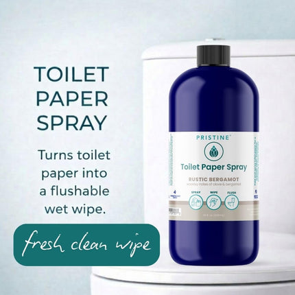 PRISTINE Toilet Paper Spray, As Seen on Shark Tank, Flushable Wipe Alternative, Personal Cleansing Bathroom Spray for Regular Toilet Tissue, Bidet Alternative, Made in USA, Rustic Bergamot, 32oz
