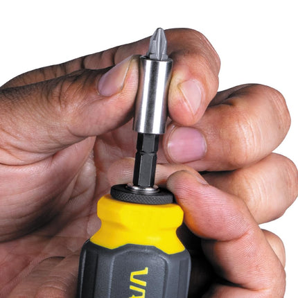 VACO VAC1080 Multi-Bit Stubby Screwdriver, Impact Driver, 8-in-1 Adjustable Magnetic Tool with Phillips, Slotted, and Square Bits
