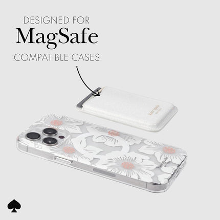 Kate Spade New York Magnetic Wallet/Card Holder - Compatible with MagSafe Phones and Cases - White Glitter