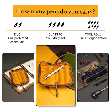 LOCHBY Quattro | Slim & Elegant Pencil Case | Durable Waxed Canvas Lightly Padded for Fountain Pen & Mechanical Pencil | Compact Design Holds 4 Pens | for Everyday Use, Travel & Creative Artists