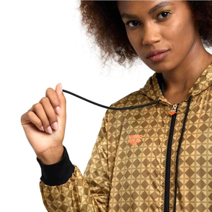 Arena Women's 50th Anniversary Hooded Crop Jacket, Gold Multi-Black-White, XS
