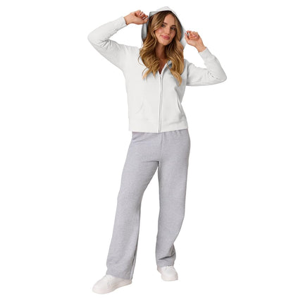 Hanes Women's, EcoSmart Fleece Full Hoodie, Zip-up Hooded Sweatshirt Warm Up or Track Jacket, White, Large