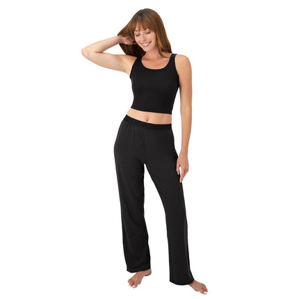 Hanes Women's Originals 2-Piece, Comfywear Supersoft Crop Tank & Lounge Pants Loungewear Set Pajama, Black, M (Pack of 2)