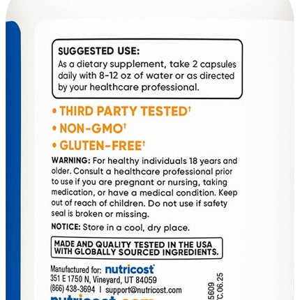 Nutricost SAM-e (S-Adenosyl-L-Methionine) 400mg, 120 Capsules - Non-GMO, Gluten Free Same, Vegetarian
