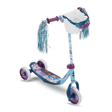 Huffy Frozen 2 Preschool Scooter, Elsa & Anna Graphics, Handlebar Bin, Three Wheels & Streamers