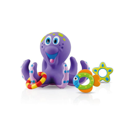 Nuby Floating Interactive Octopus Toddler Bath Toy with 3 Rings, 18M+